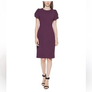 💜 NWT! Purple CALVIN KLEIN Sheath Tulip Sleeve Dress - Size 4